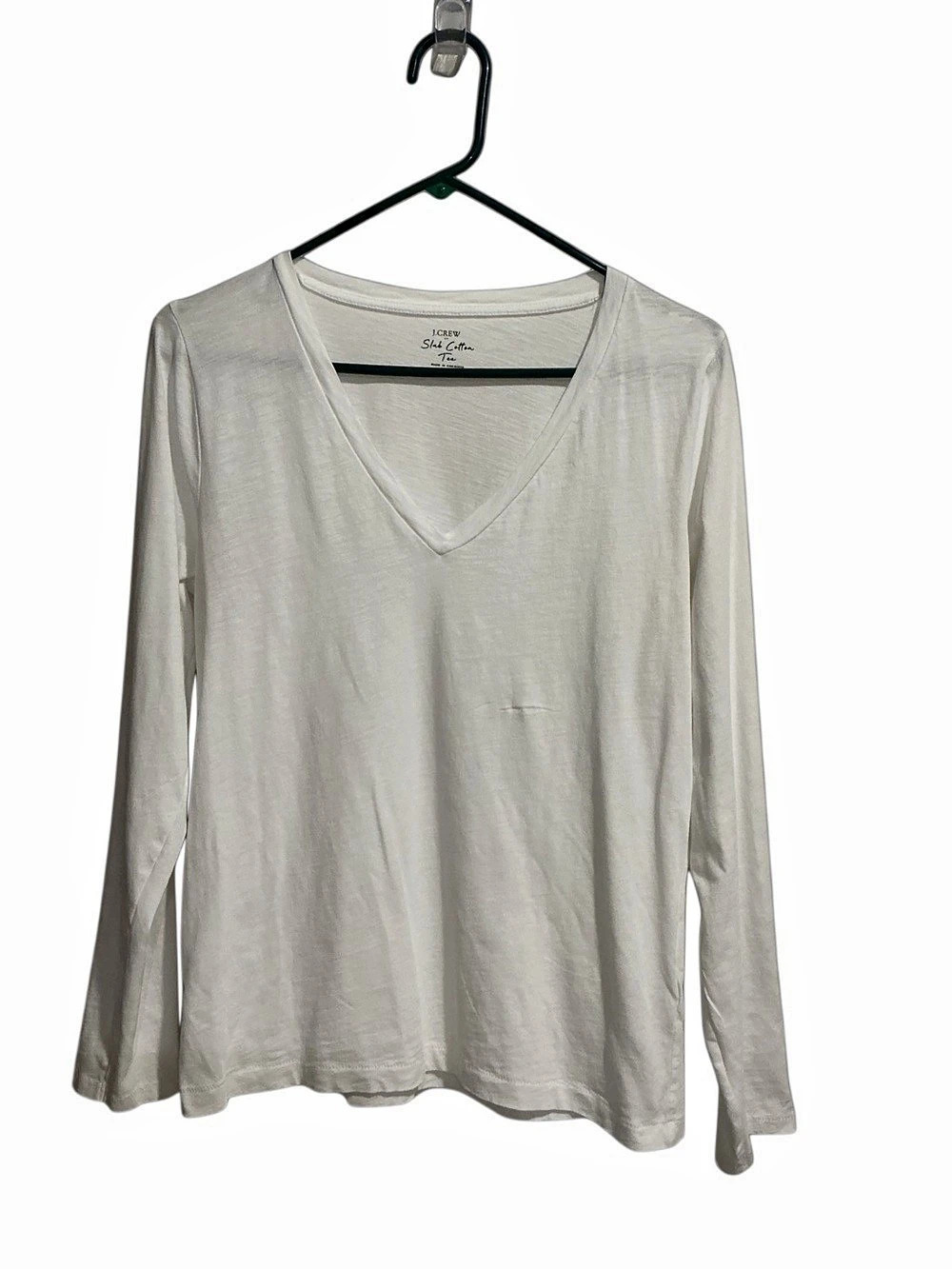 J.Crew Slub Cotton V-Neck Tee Long Sleeve White Size Medium
